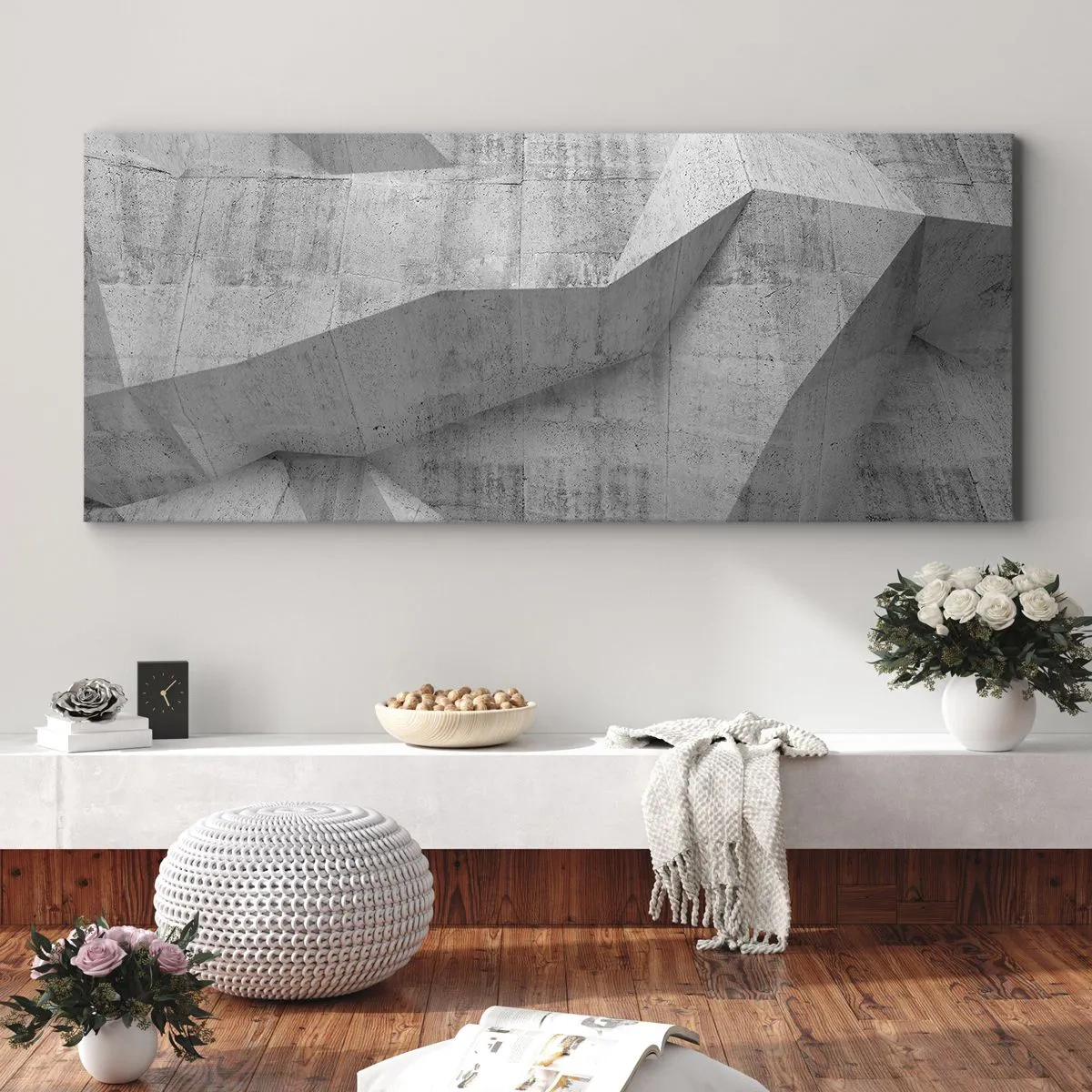 Cuadro sobre lienzo - Impresión de Imagen - Formas geométricas de hormigón en gris - 120x50cm - Un verdadero desafío - Decoración de pared moderna para salón y dormitorio ARTTOR