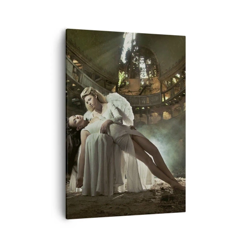 Cuadro sobre lienzo - Impresión de Imagen - Dos figuras en ruinas con un juego de luces. - 50x70cm - El espíritu del viejo teatro - Decoración de pared moderna para salón y dormitorio ARTTOR