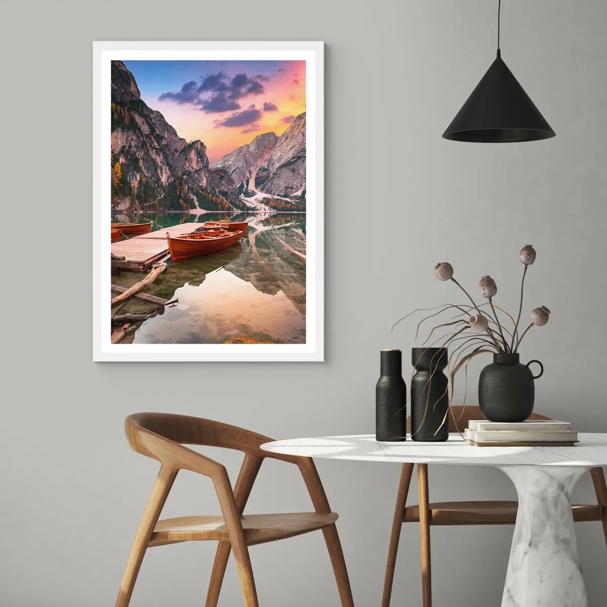 Póster en marco blanco - Espejo entre montañas - 30x40 cm