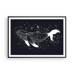 Póster en marco negro - Una ilustración gráfica de una ballena en estilo espacial. - 100x70cm - En el océano del universo - Decoración de pared moderna para salón y dormitorio ARTTOR