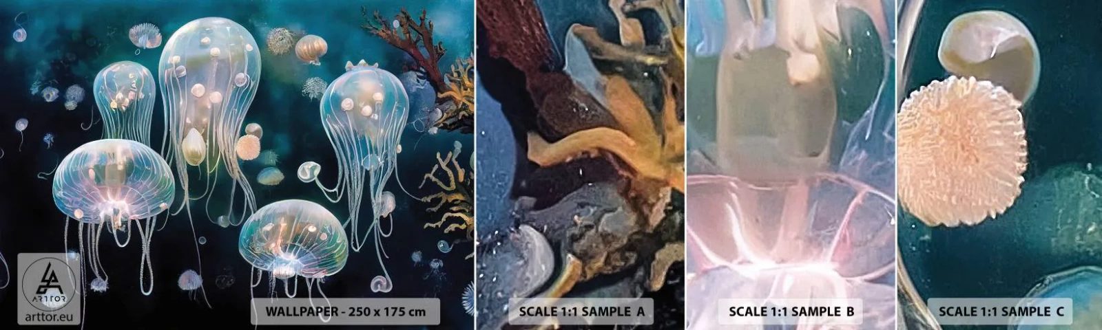 Muestra de fotomural autoadhesivo Deluxe Sticker - Globos submarinos - Medusa, animales, Lo más hondo - 100x30 cm