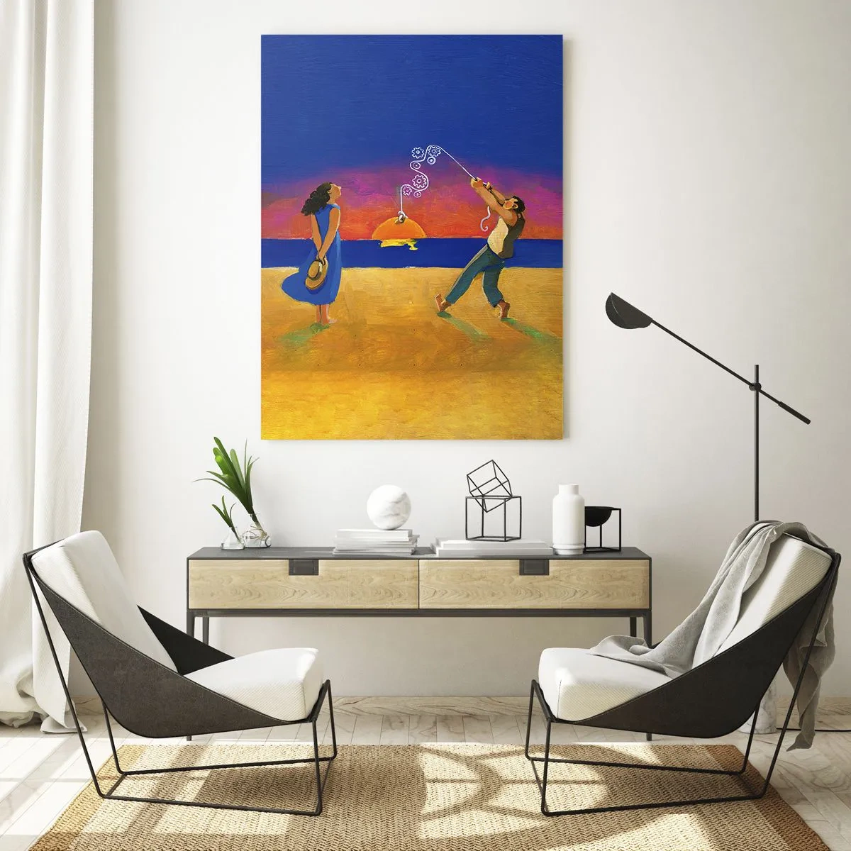Cuadro sobre vidrio - Impresiones sobre Vidrio - Figuras junto al mar al atardecer - 70x100cm - Mucho más que una estrella del cielo - Decoración de pared moderna para salón y dormitorio ARTTOR