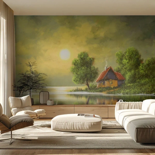 Fotomural Premium Sand - Es hermoso, como salido de un cuadro - Paisaje, Casa de Campo, Velero - 250x175 cm