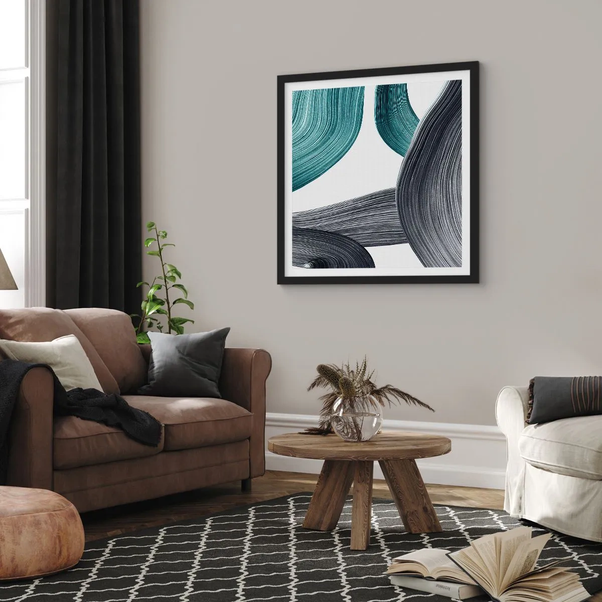 Póster en marco negro - Senderos esmeralda y negro - 60x60 cm