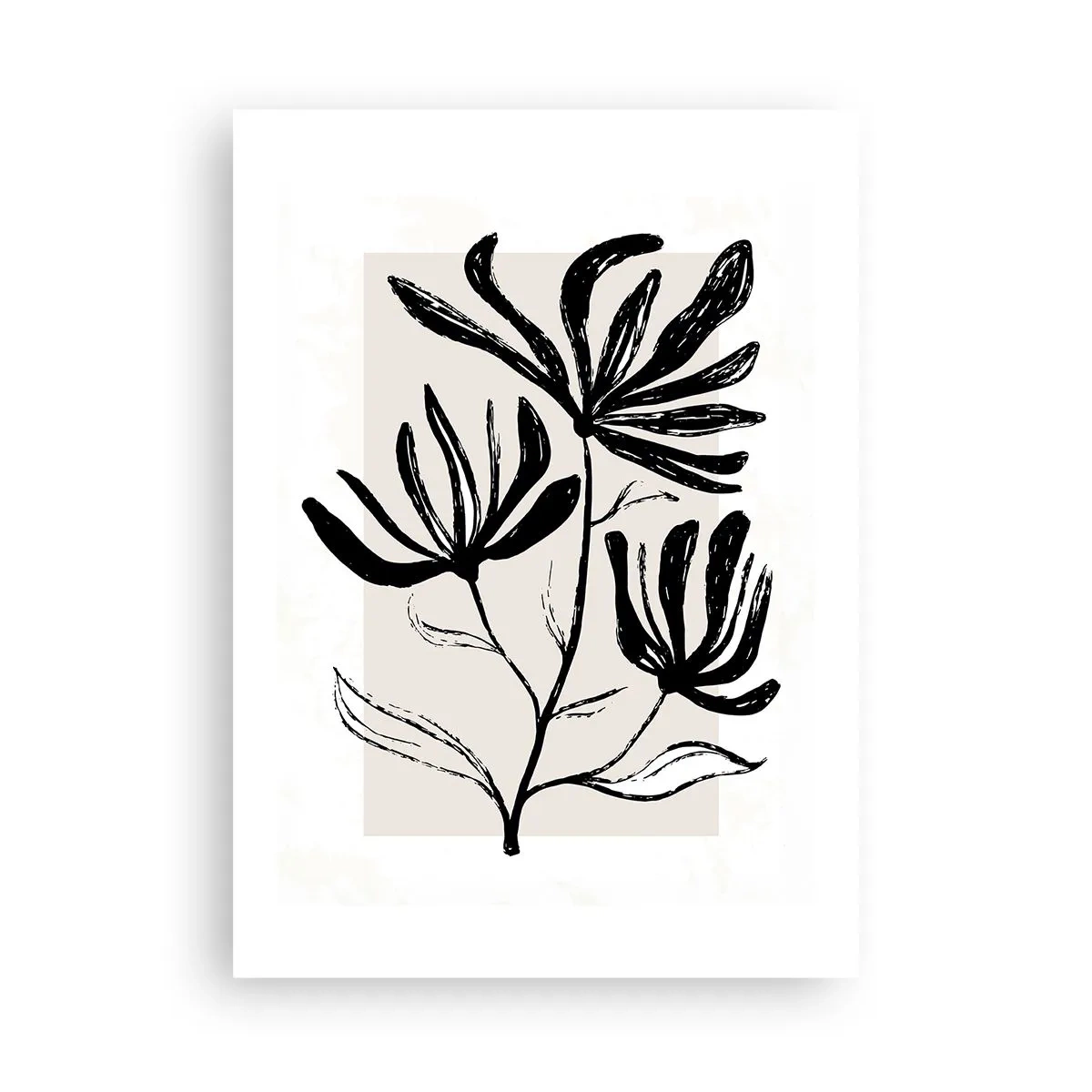 Póster - Ilustración en blanco y negro de flores sobre un fondo beige - 50x70cm - Esbozo para un herbario - Decoración de pared moderna para salón y dormitorio ARTTOR