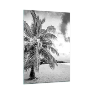 Cuadro sobre vidrio - Impresiones sobre Vidrio - Una palmera blanca y negra en una playa vacía con un cielo nublado. - 50x70cm - Anhelo de soledad.... - Decoración de pared moderna para salón y dormitorio ARTTOR