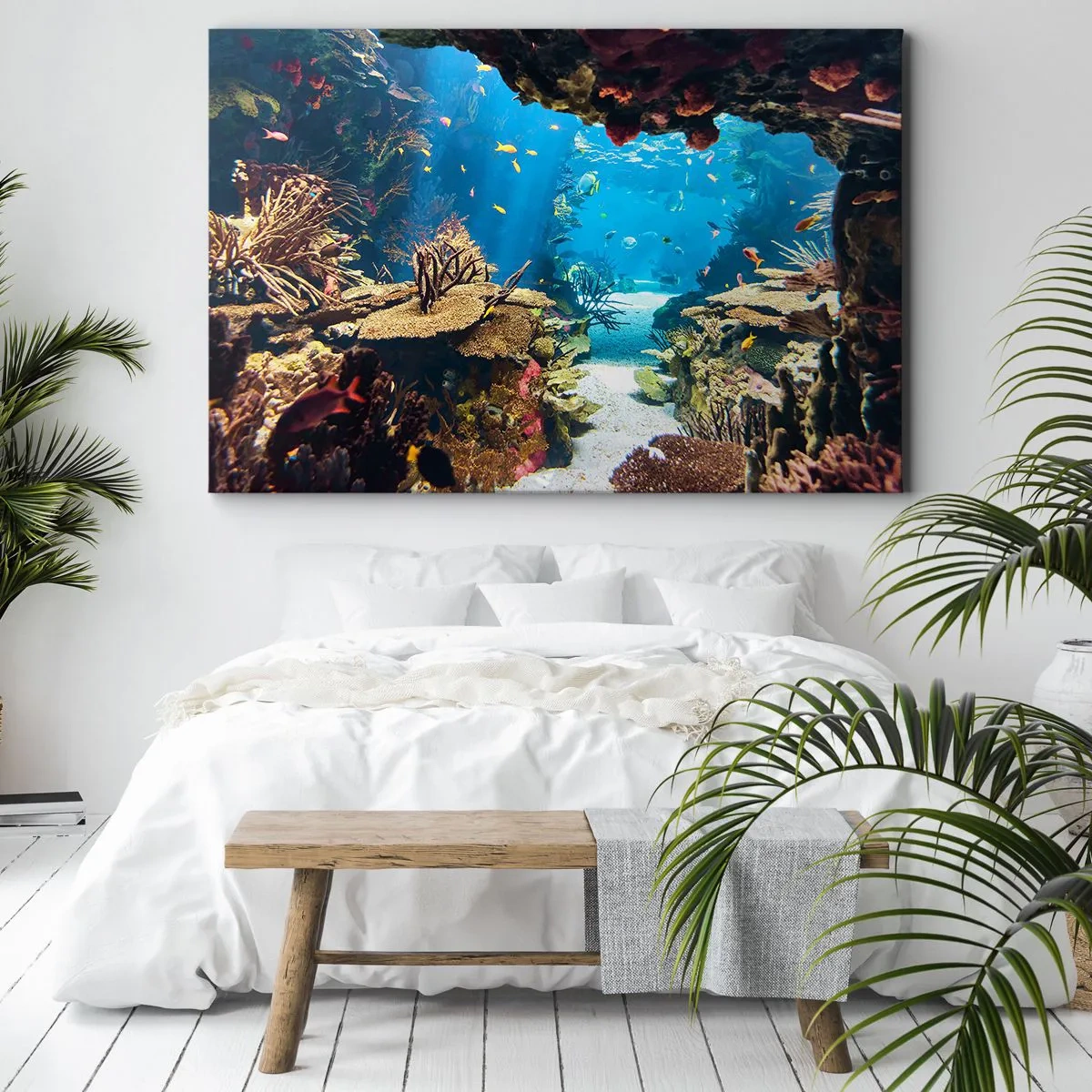 Cuadro sobre lienzo - Impresión de Imagen - Mundo submarino con arrecifes de coral y peces. - 120x80cm - Ni siquiera has soñado - Decoración de pared moderna para salón y dormitorio ARTTOR