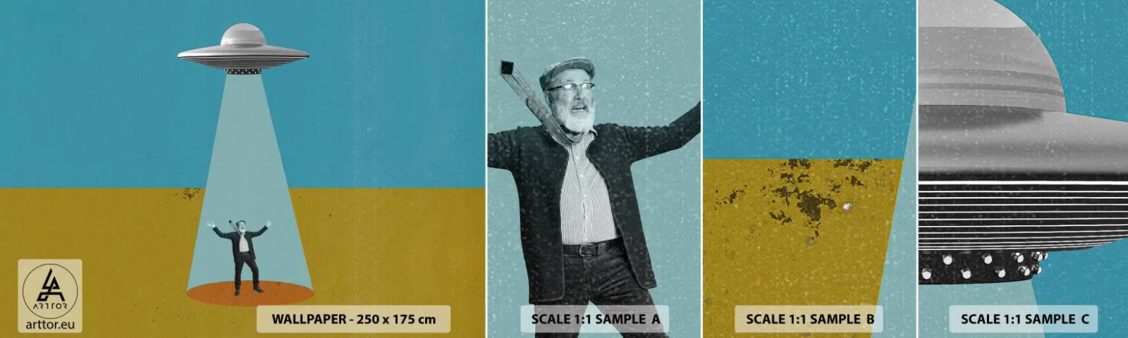 Muestra De Fotomural Standard Eco - Un encuentro cercano - OVNI, Arte Moderno, Surrealismo - 100x30 cm