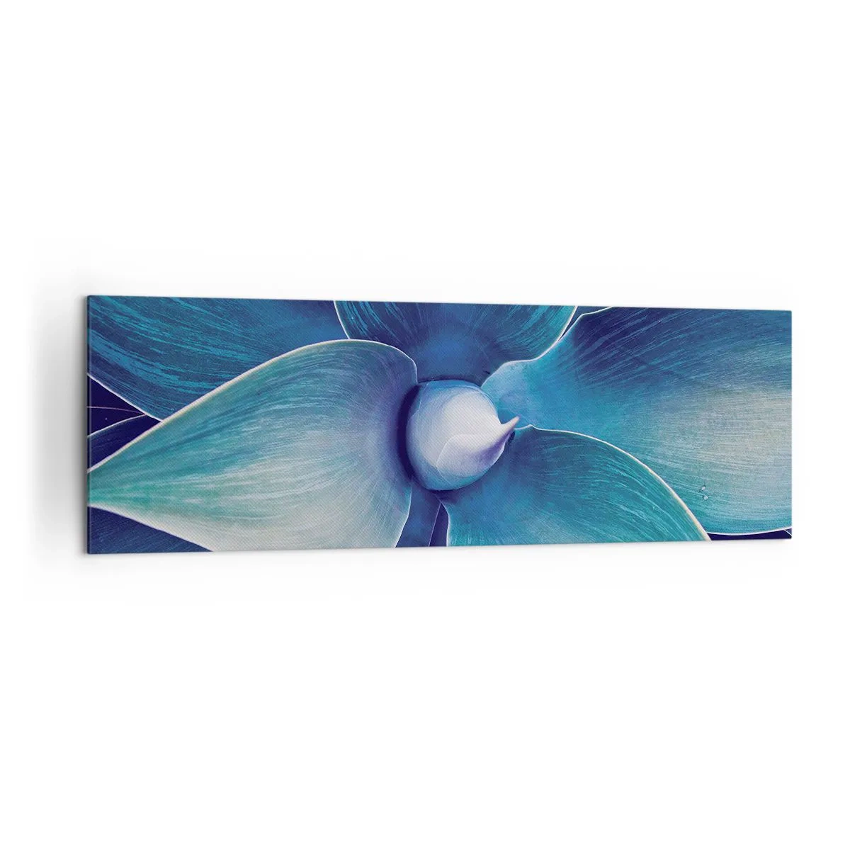 Cuadro sobre lienzo - Impresión de Imagen - Primer plano de una flor abstracta en tonos azules. - 160x50cm - Azul del cielo - Decoración de pared moderna para salón y dormitorio ARTTOR