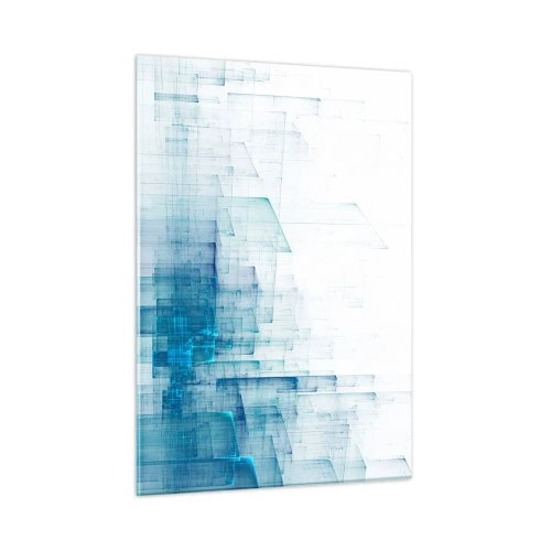 Cuadro sobre vidrio - Impresiones sobre Vidrio - Composición geométrica abstracta en tonos azules. - 50x70cm - Cómo se hizo el espacio - Decoración de pared moderna para salón y dormitorio ARTTOR