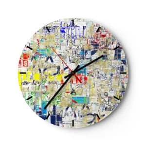 Reloj de pared - Reloj de vidrio - Tipografía abstracta en colores vibrantes - 30x30cm - Simplemente agradable a la vista - Decoración de pared moderna para salón, cocina y dormitorio ARTTOR