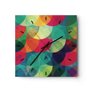 Reloj de pared - Reloj de vidrio - Patrones geométricos coloridos compuestos de círculos y semicírculos. - 30x30cm - Ascensión circular - Decoración de pared moderna para salón y dormitorio ARTTOR