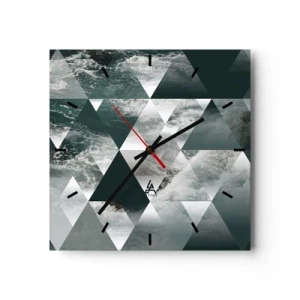 Reloj de pared - Reloj de vidrio - Patrón geométrico con motivo de ondas en tonos verdes. - 30x30cm - Una perspectiva de cristal - Decoración de pared moderna para salón y dormitorio ARTTOR