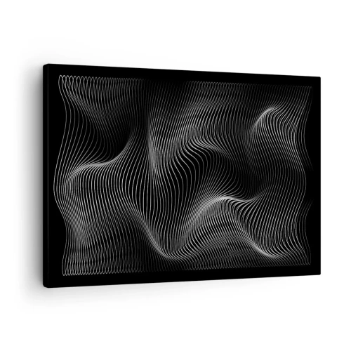 Cuadro sobre lienzo - Impresión de Imagen - Líneas blancas abstractas sobre un fondo negro - 70x50cm - La danza de la luz en el espacio - Decoración de pared moderna para salón y dormitorio ARTTOR
