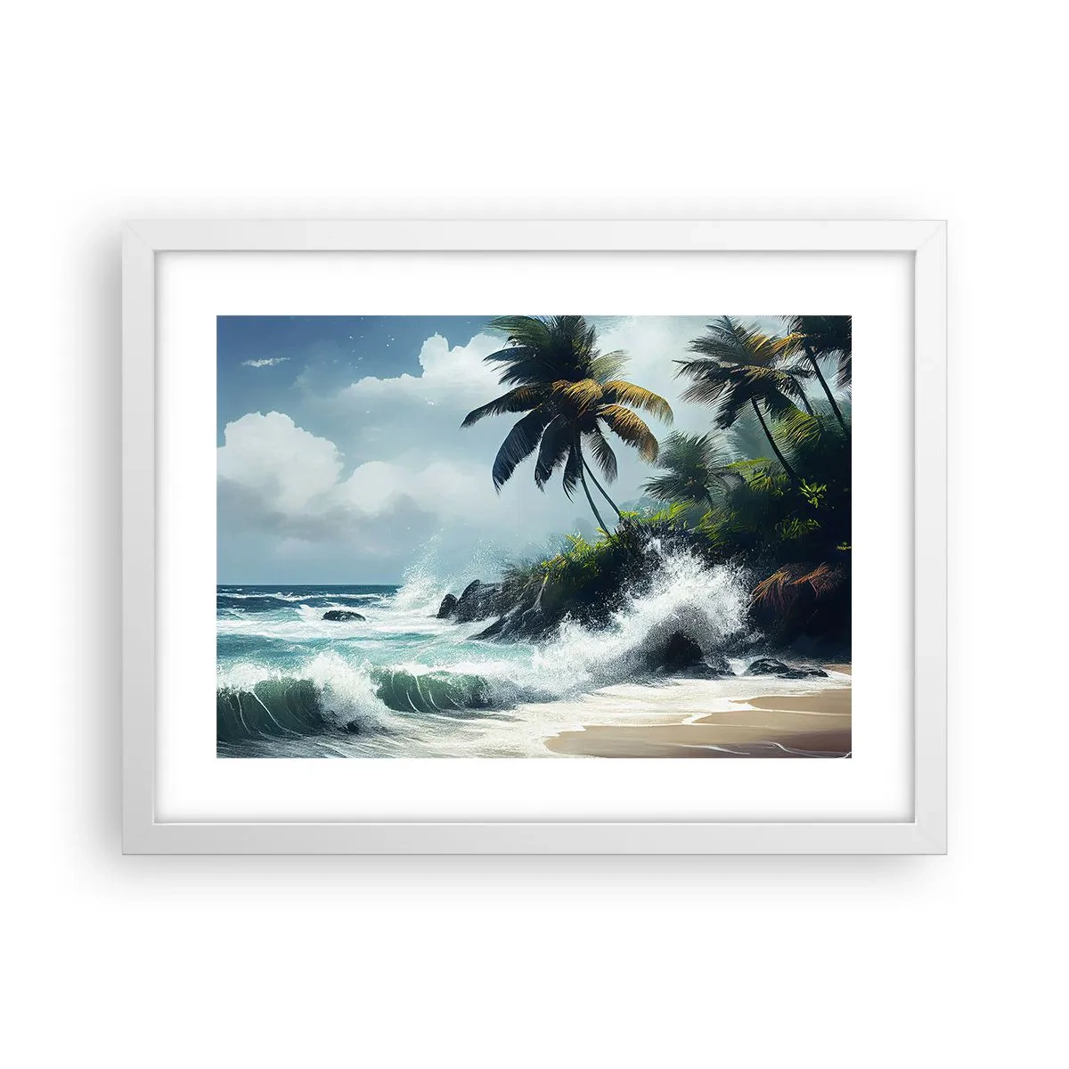 Póster en marco blanco - En una costa tropical - 40x30 cm