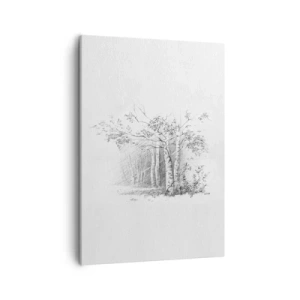 Cuadro sobre lienzo - Impresión de Imagen - Un dibujo de un bosque de abedules en un sutil boceto a lápiz. - 50x70cm - La luz de un bosque de abedules - Decoración de pared moderna para salón y dormitorio ARTTOR