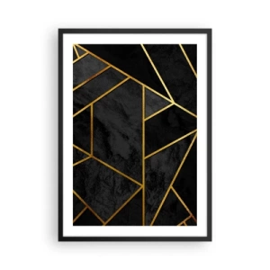 Póster en marco negro - Patrones geométricos en dorado sobre fondo negro. - 50x70cm - Oscuridad y brillo - Decoración de pared moderna para salón y dormitorio ARTTOR