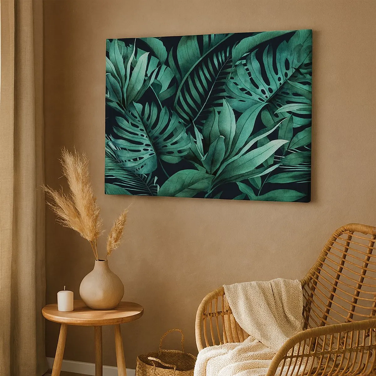 Cuadro sobre lienzo - Impresión de Imagen - Hojas tropicales en tonos de verde intenso. - 70x50cm - Profundidad del verde tropical - Decoración de pared moderna para salón y dormitorio ARTTOR