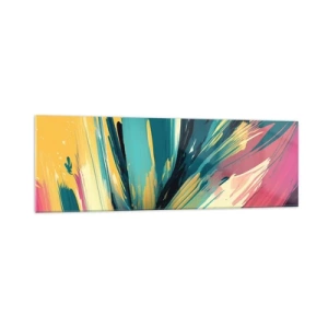 Cuadro sobre vidrio - Impresiones sobre Vidrio - Una composición abstracta en colores intensos y contrastantes. - 160x50cm - Composición - una explosión de alegría - Decoración de pared moderna para salón y dormitorio ARTTOR