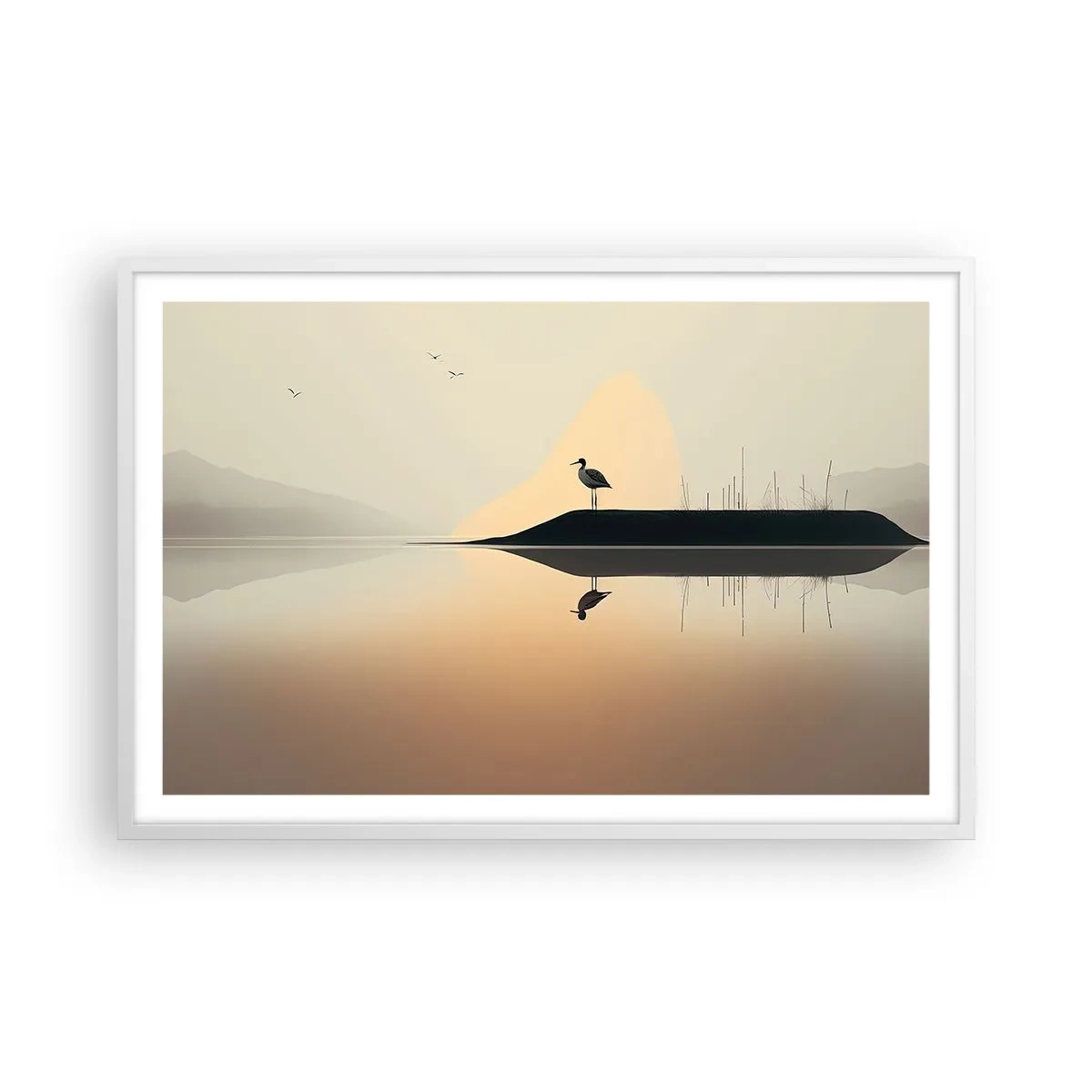 Póster en marco blanco - Un caballero en el lago - 91x61 cm