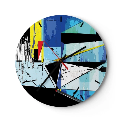 Reloj de pared - Reloj de vidrio - Abstracción geométrica en tonos azules y negros. - 30x30cm - Mirando el mundo desde un ángulo distinto - Decoración de pared moderna para salón, cocina y dormitorio ARTTOR