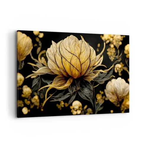 Cuadro sobre lienzo - Impresión de Imagen - Flor dorada sobre fondo oscuro - 120x80cm - Sutil fragilidad - Decoración de pared moderna para salón y dormitorio ARTTOR