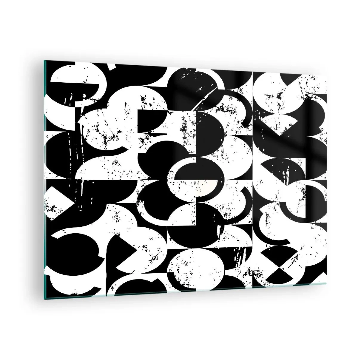 Cuadro sobre vidrio - Impresiones sobre Vidrio - Patrón geométrico en formas contrastantes en blanco y negro. - 70x50cm - El blanco es blanco y el negro es negro - Decoración de pared moderna para salón y dormitorio ARTTOR