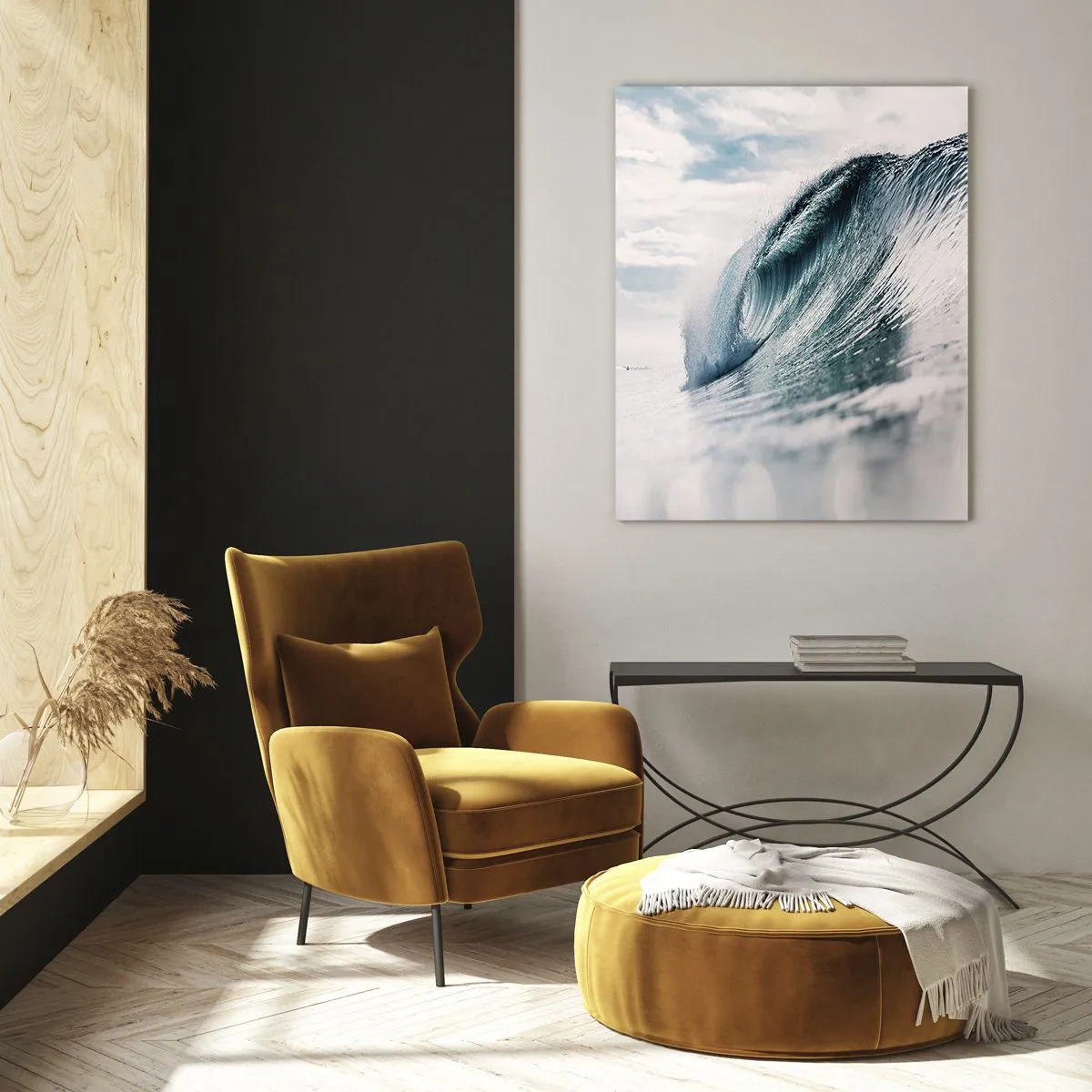 Cuadro sobre vidrio - Impresiones sobre Vidrio - Una poderosa ola del océano bajo los rayos del sol. - 50x70cm - La cima del océano - Decoración de pared moderna para salón y dormitorio ARTTOR