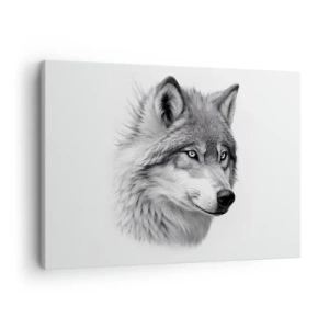 Cuadro sobre lienzo - Impresión de Imagen - Un retrato realista de un lobo en tonos de gris. - 70x50cm - Alfa - sin duda - Decoración de pared moderna para salón y dormitorio ARTTOR