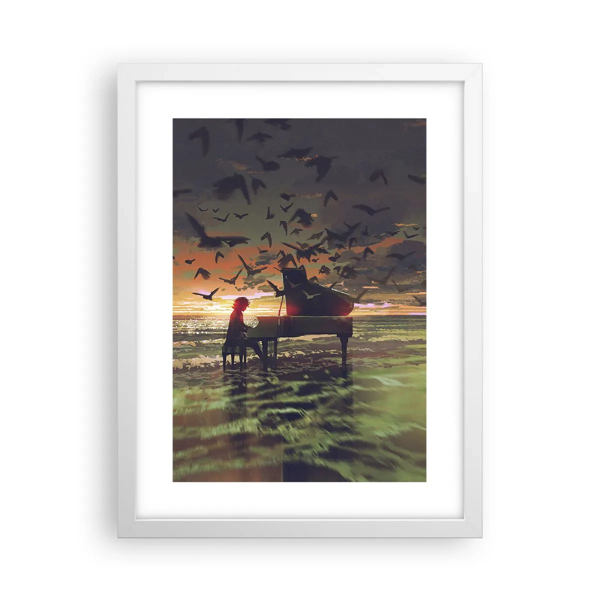 Póster en marco blanco - Concierto de piano y olas - 30x40 cm