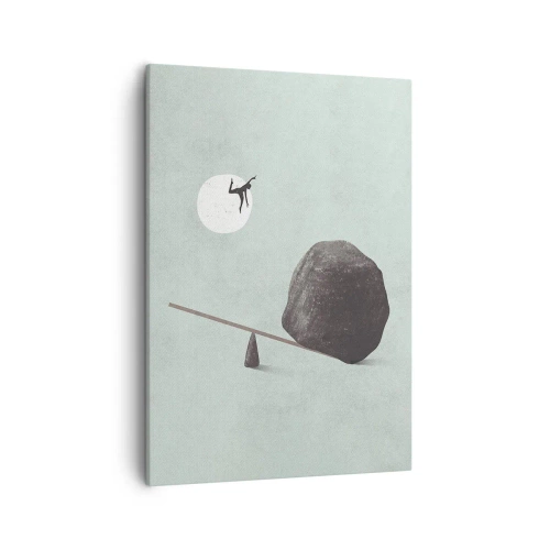 Cuadro sobre lienzo - Impresión de Imagen - Una escena simbólica con una figura y un equilibrio contra un cielo brillante. - 50x70cm - Un sueño hecho realidad - Decoración de pared moderna para salón y dormitorio ARTTOR