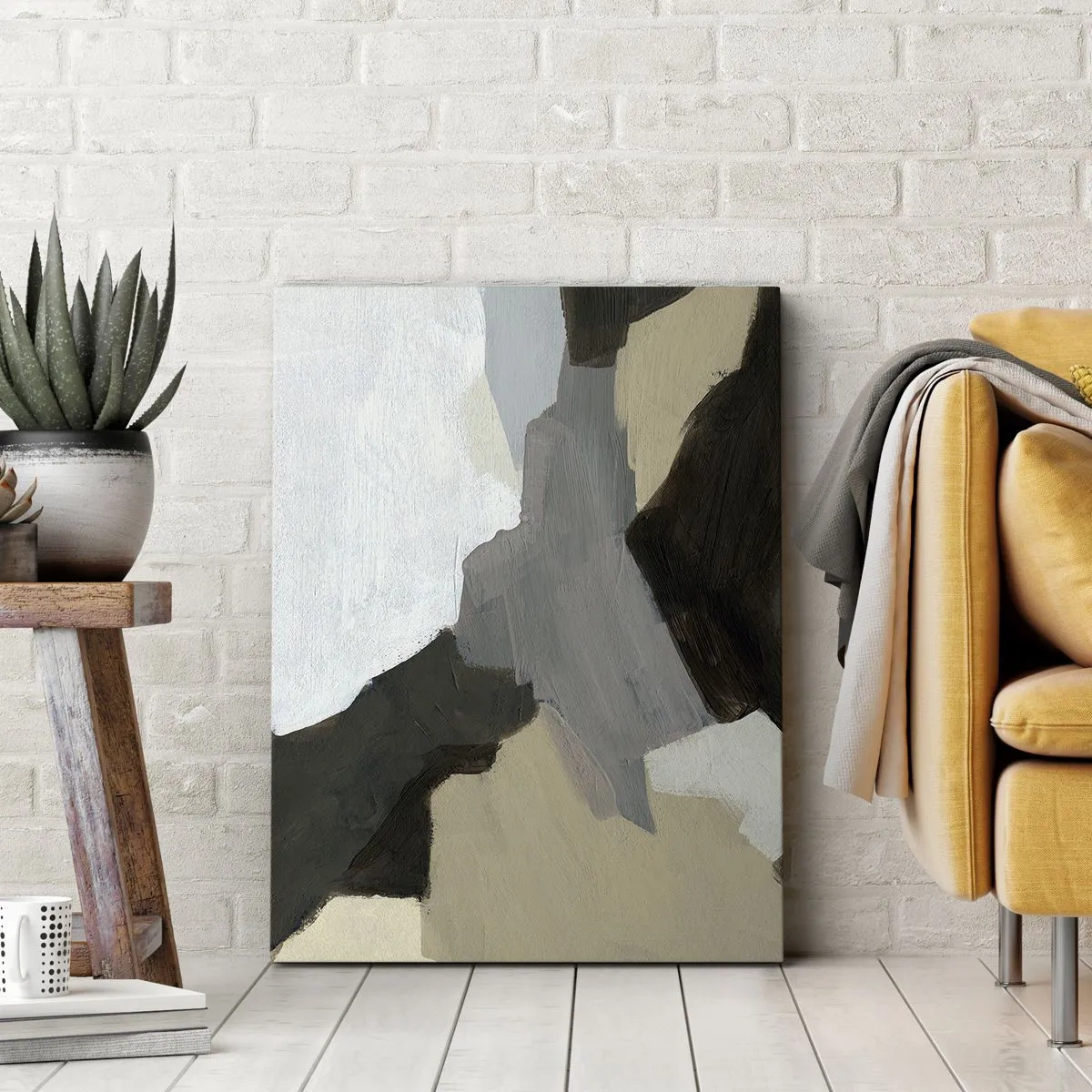 Cuadro sobre lienzo - Impresión de Imagen - Formas abstractas en tonos beige, marrón y gris. - 50x70cm - Abstracción: partes del gris - Decoración de pared moderna para salón y dormitorio ARTTOR