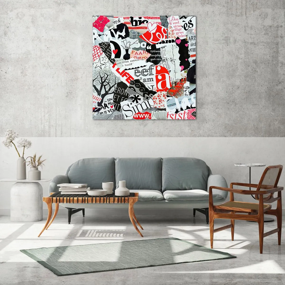 Cuadro sobre vidrio - Impresiones sobre Vidrio - Collage hipster - 40x40 cm