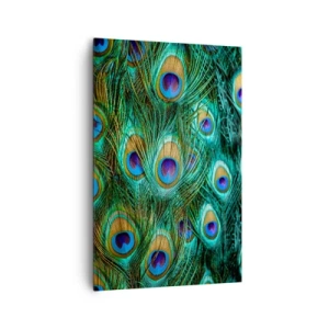 Cuadro sobre lienzo - Impresión de Imagen - Detalles de plumas de pavo real en ricos colores. - 80x120cm - Mirada de pavo real - Decoración de pared moderna para salón y dormitorio ARTTOR