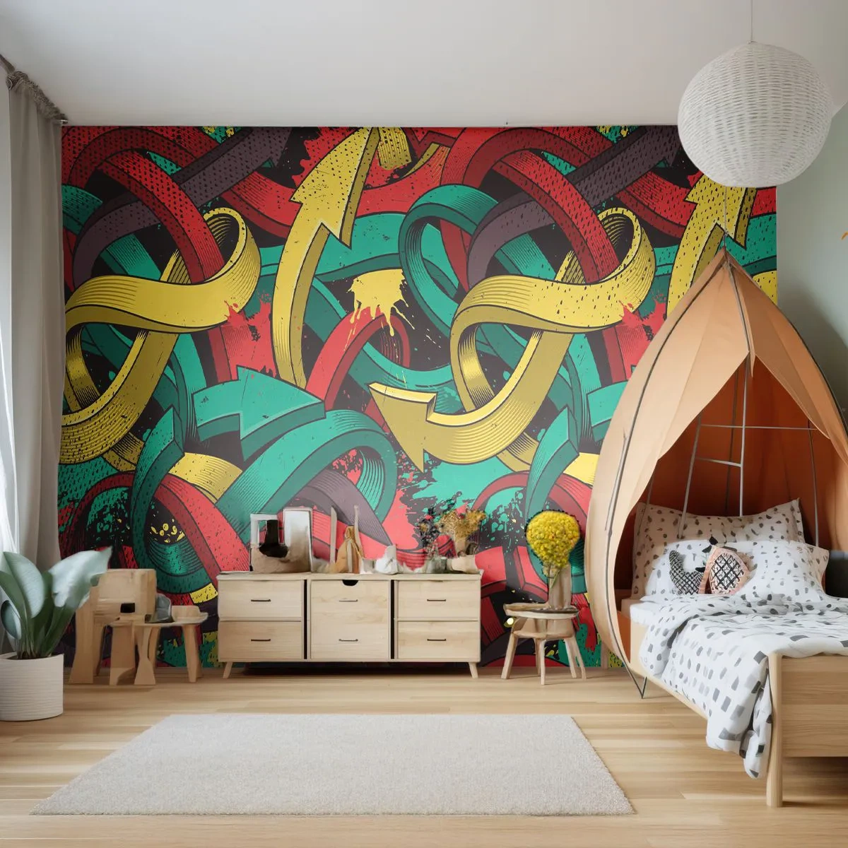 Fotomural Premium Canvas - Flechas abstractas en colores vibrantes que crean caos. - 100x70cm - ¿Qué camino tomar? - Decoración de pared moderna para salón y dormitorio ARTTOR