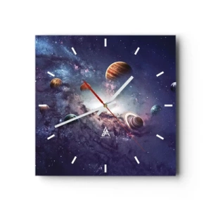 Reloj de pared - Reloj de vidrio - Planetas en una galaxia con una nebulosa al fondo - 30x30cm - La danza alrededor del Sol - Decoración de pared moderna para salón y dormitorio ARTTOR