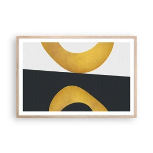 Póster en marco roble claro - Blanco, negro, dorado - 91x61 cm