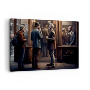 Cuadro sobre lienzo - Impresión de Imagen - Escena callejera con gente frente a un café retro. - 120x80cm - Un buen momento del día - Decoración de pared moderna para salón y dormitorio ARTTOR