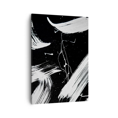 Cuadro sobre lienzo - Impresión de Imagen - Trazos blancos abstractos sobre un fondo negro - 50x70cm - Rompiendo la oscuridad - Decoración de pared moderna para salón y dormitorio ARTTOR