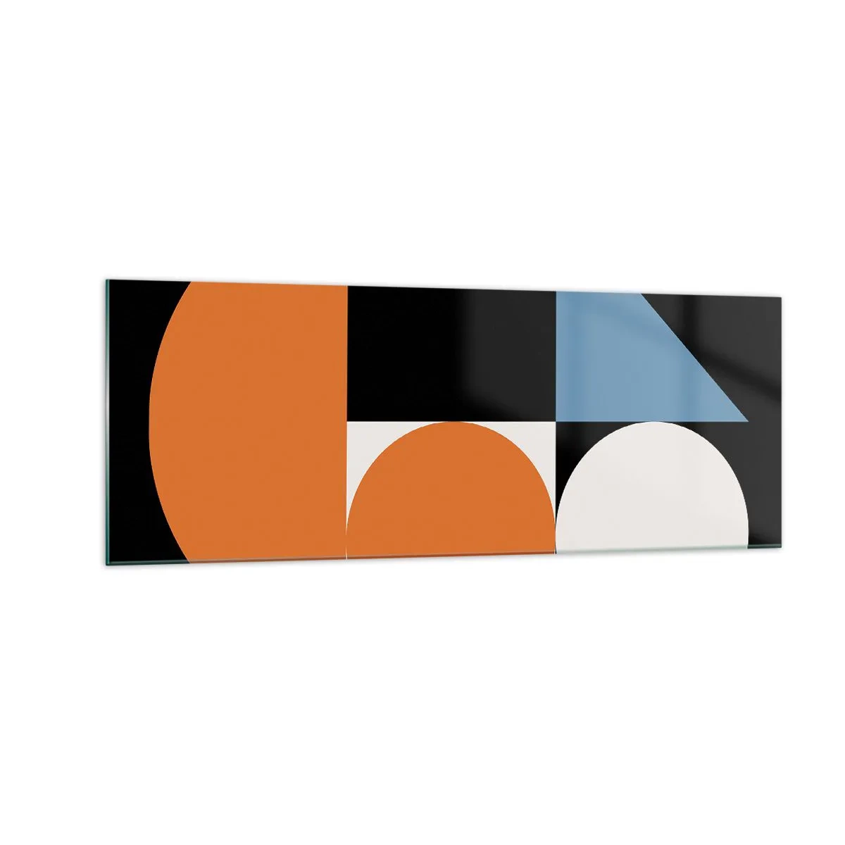 Cuadro sobre vidrio - Impresiones sobre Vidrio - Patrón geométrico con formas coloridas sobre un fondo negro. - 140x50cm - Diseño con figuras - Decoración de pared moderna para salón y dormitorio ARTTOR