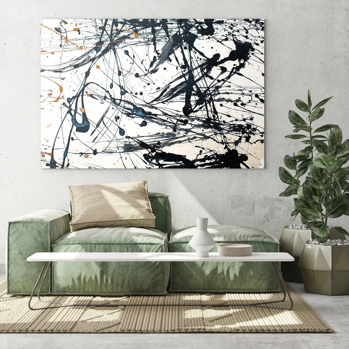 Cuadro sobre vidrio - Impresiones sobre Vidrio - Manchas y líneas abstractas sobre un fondo claro - 120x80cm - ¿Con o sin sentido? - Decoración de pared moderna para salón y dormitorio ARTTOR