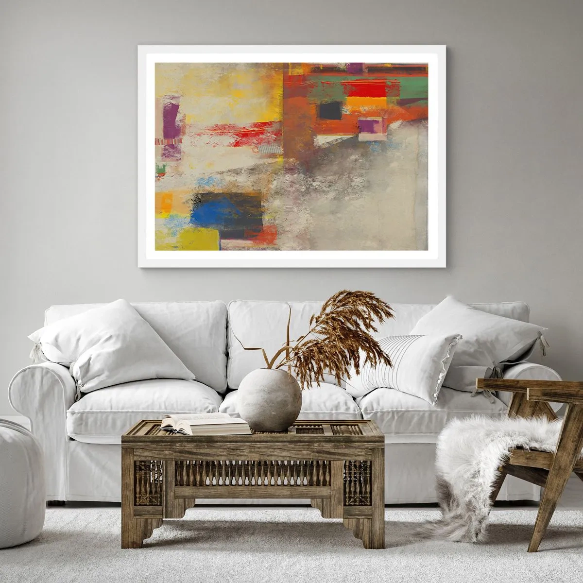 Póster en marco blanco - Geometría de color - 60x60 cm