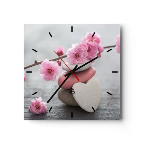 Reloj de pared - Reloj de vidrio - Felicidad con la flor del cerezo - 40x40 cm