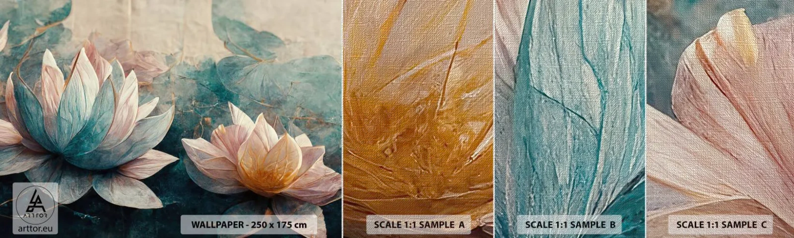 Muestra de fotomural Premium Canvas - Estrellas de lago - flores, Arte deco, Loto - 100x30 cm