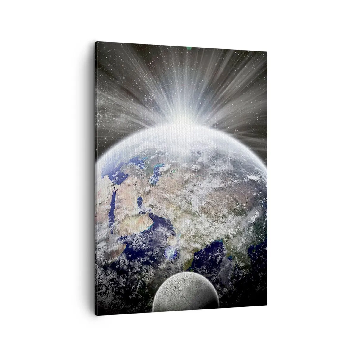 Cuadro sobre lienzo - Impresión de Imagen - La Tierra y la Luna iluminadas por el resplandor del espacio. - 50x70cm - En todo su esplendor - Decoración de pared moderna para salón y dormitorio ARTTOR