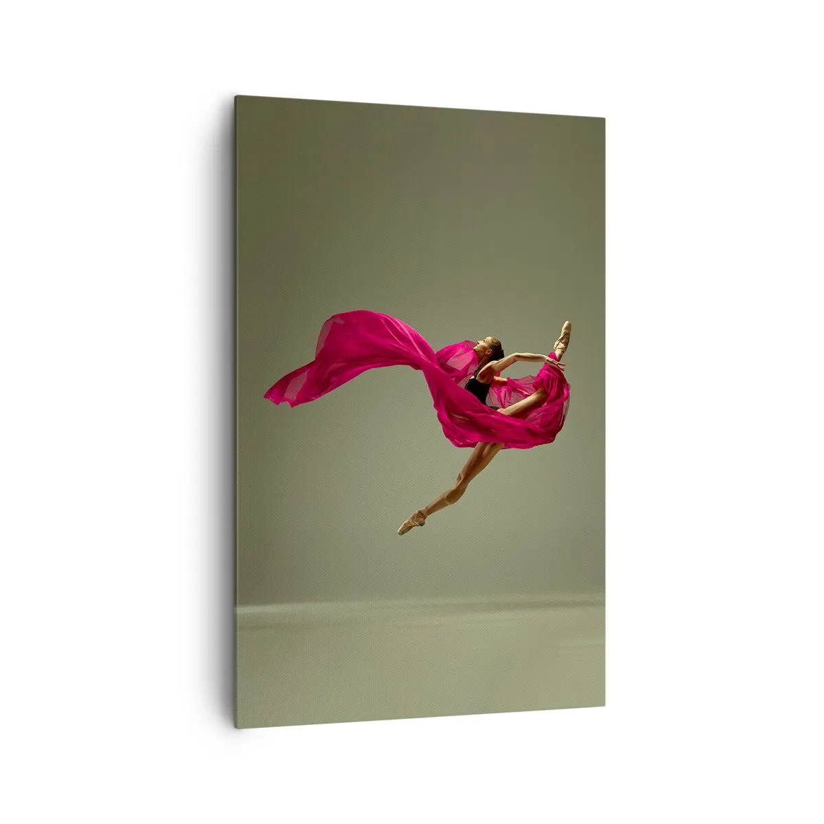 Cuadro sobre lienzo - Impresión de Imagen - Bailarina de ballet en pose dinámica con tela rosa. - 80x120cm - Llama danzante - Decoración de pared moderna para salón y dormitorio ARTTOR