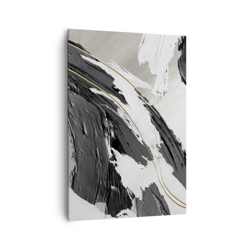 Cuadro sobre lienzo - Impresión de Imagen - Trazos de pintura en blanco y negro con un sutil acento dorado. - 70x100cm - Abstracción con estilo - Decoración de pared moderna para salón y dormitorio ARTTOR