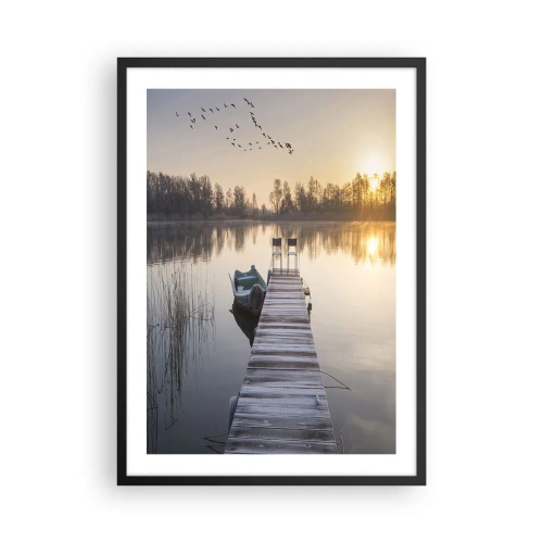 Póster en marco negro - Muelle junto al lago al amanecer - 50x70cm - Volveré en un rato - Decoración de pared moderna para salón y dormitorio ARTTOR