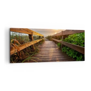 Cuadro sobre lienzo - Impresión de Imagen - Muelle de madera que conduce a la playa al atardecer - 120x50cm - Y directamente a la orilla - Decoración de pared moderna para salón y dormitorio ARTTOR