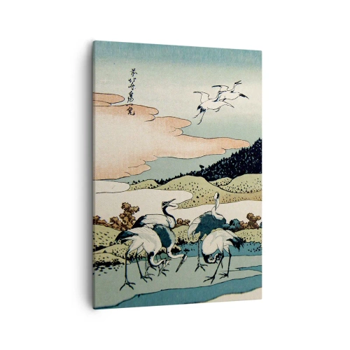 Cuadro sobre lienzo - Impresión de Imagen - Gráficos tradicionales japoneses con montañas y grúas. - 50x70cm - Alma japonesa - Decoración de pared moderna para salón y dormitorio ARTTOR